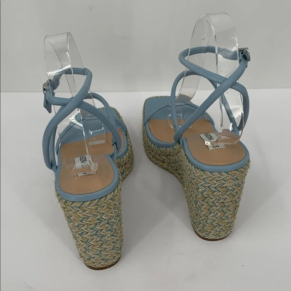 Steve Madden Unify espadrille strappy sandal shoe wedge platform blue new 10